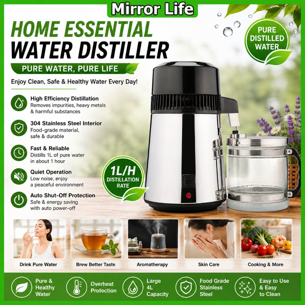 Mirror-Life 4L Pure Water Filters Distiller ไฟฟ้าสแตนเลสในครัวเรือนเครื่องฟอกอากาศคอนเทนเนอร์กรอง Distilled น้ําเครื่อง