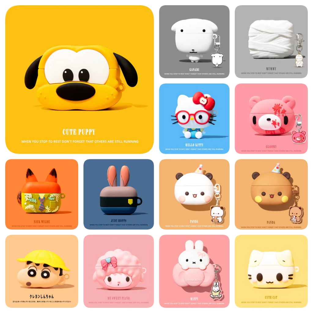 เคสการ์ตูน 3D น่ารักสําหรับ AirPods3/Pro/Pro2/Pro3 ฝาครอบป้องกันป้องกันการตกพร้อมพวงกุญแจ