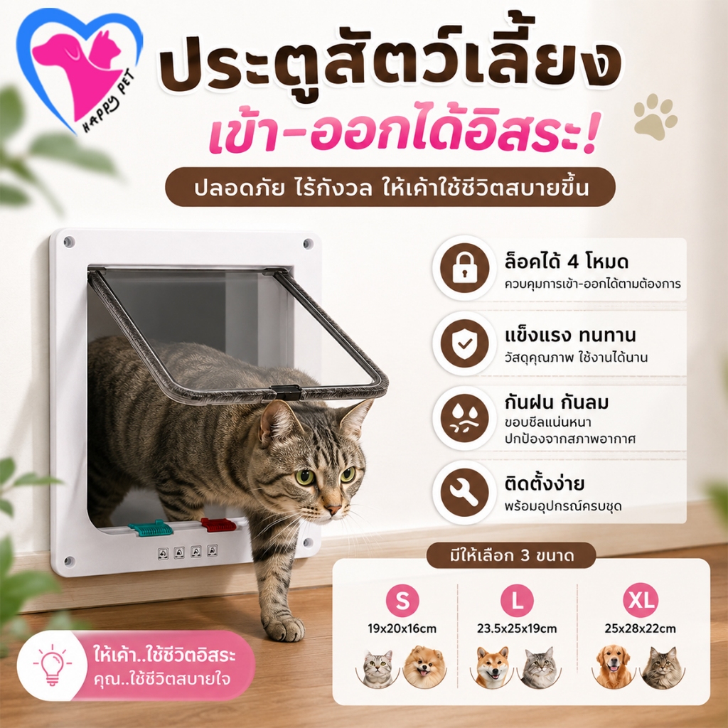 Happy Pet ประตูสัตว์เลี้ยงสําหรับสุนัขและแมว ประตูเสริมขนาดเล็ก