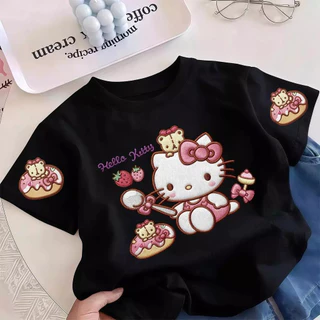 NASA เสื้อยืดเด็ก ลายการ์ตูน Hello Kitty เสื้อแขนสั้นเด็กผู้หญิง ผ้าฝ้าย 100% สไตล์เกาหลี ลำลอง สวมใส่สบาย