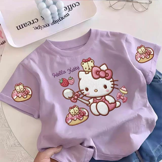 NASA เสื้อยืดเด็ก ลายการ์ตูน Hello Kitty เสื้อแขนสั้นเด็กผู้หญิง ผ้าฝ้าย 100% สไตล์เกาหลี ลำลอง สวมใส่สบาย