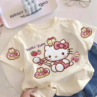 NASA เสื้อยืดเด็ก ลายการ์ตูน Hello Kitty เสื้อแขนสั้นเด็กผู้หญิง ผ้าฝ้าย 100% สไตล์เกาหลี ลำลอง สวมใส่สบาย