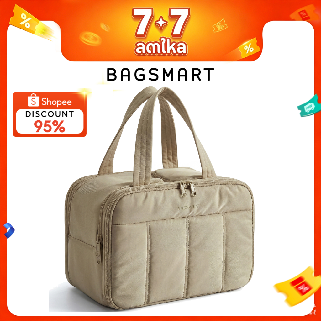 BAGSMART กระเป๋าห้องน้ำท่องเที่ยวกระเป๋าห้องน้ำขนาดใหญ่สำหรับผู้หญิงผู้จัดกระเป๋าเครื่องสำอางเบา
