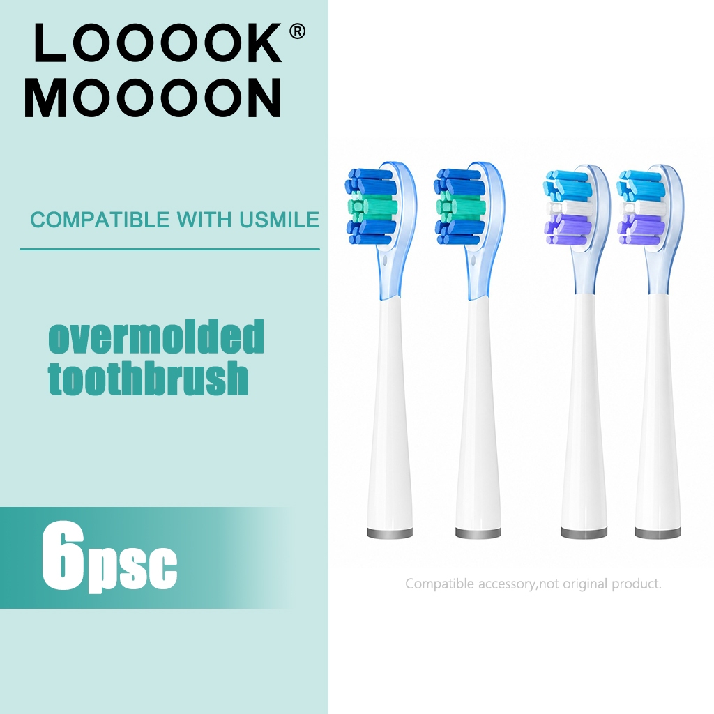 LOOOOKMOOOON 6PCS เปลี่ยนหัวแปรงใช้งานร่วมกับ USMILE แปรงสีฟันไฟฟ้า Soft Bristle เติม