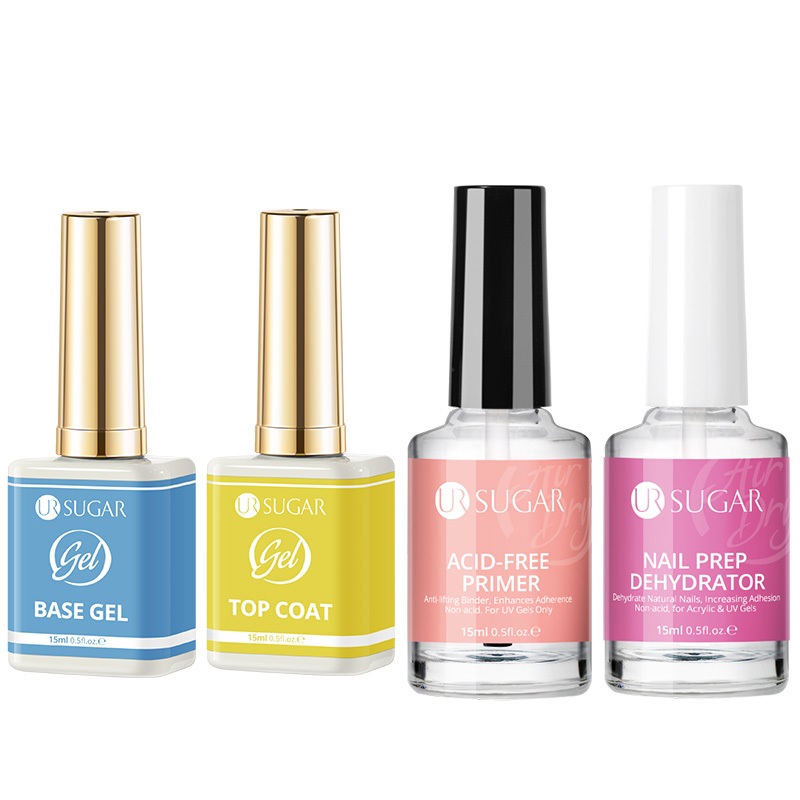 【Local】UR SUGAR ชุดเจลทาเล็บ High Gloss Top และ Base Gel Nail Primer Prep Dehydrator Nail Care Kits 15ml