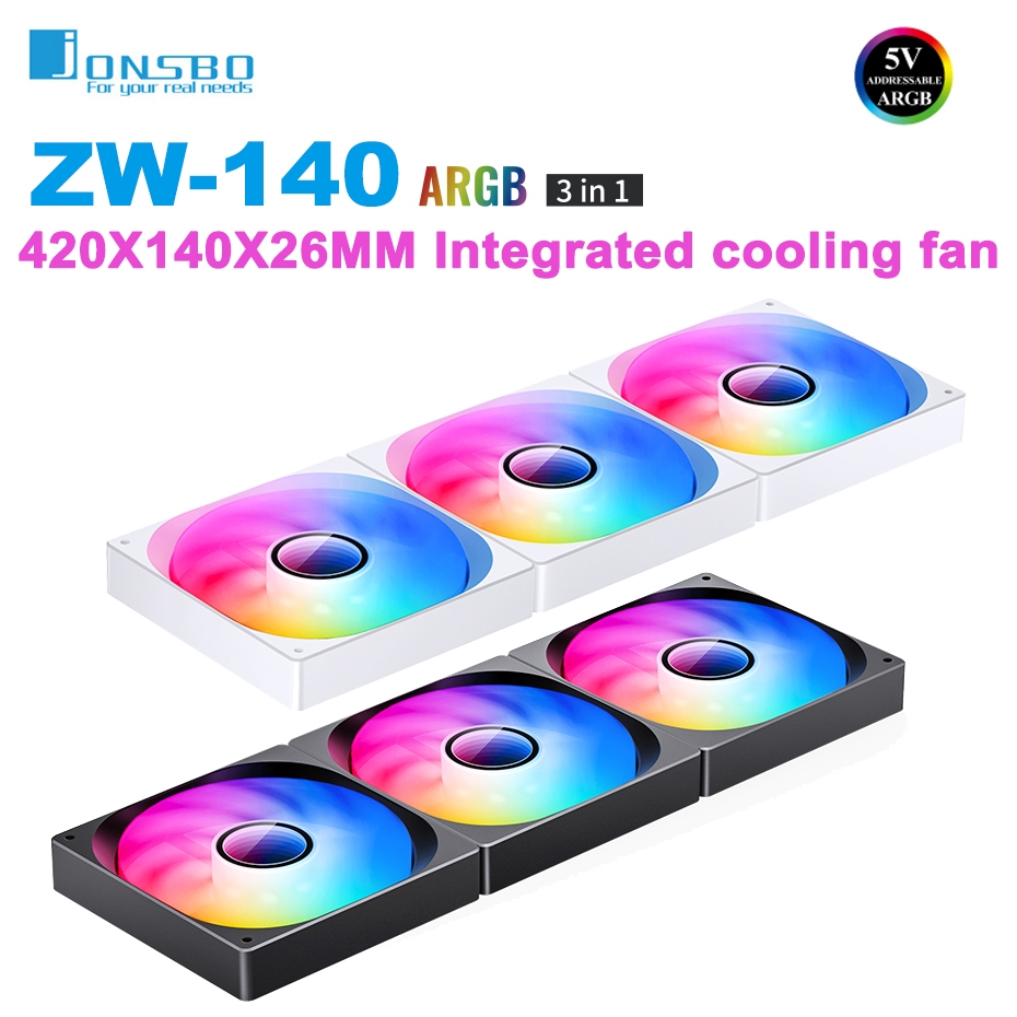 JONSBO ZW-140 ARGB Case Fan 14CM Wireless Splicing Combined Fan PWM 3 IN 1 Forward/Reverse Cooling F