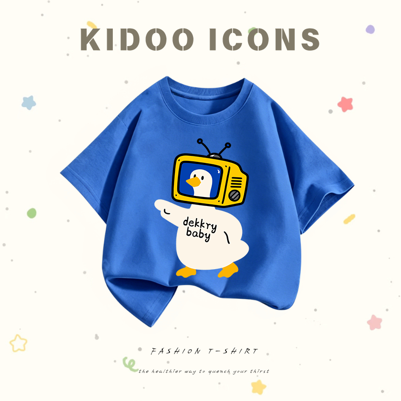 KIDOO ICONS เสื้อยืดเด็กคอกลม ผ้าฝ้ายแท้ 100% ลายเป็ดน้อยน่ารัก แขนสั้น สไตล์เกาหลี #A01+6105