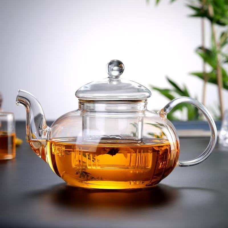 กาน้ําชาแก้วทนความร้อน Clear Japaness สไตล์หม้อชาพร้อม Infuser สําหรับดอกไม้จีน Puer ชาแบบพกพากาต้มน้ําชา