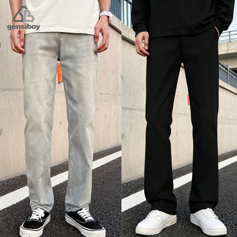 Gensiboy-กางเกงยีนส์ผู้ชาย กระบอกเล็ก Straight Fit แฟชั่นเกาหลี เท่ๆ ดำ ขายาว M-3XL แฟชั่น