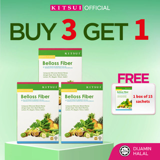 [BUY3 GET1] kitsui belloss fiber Belloss Pre + Probiotic 15's x 12g - Halal Detox Fiber Drink | Sembelit | Prebiotics Probiotics Drink