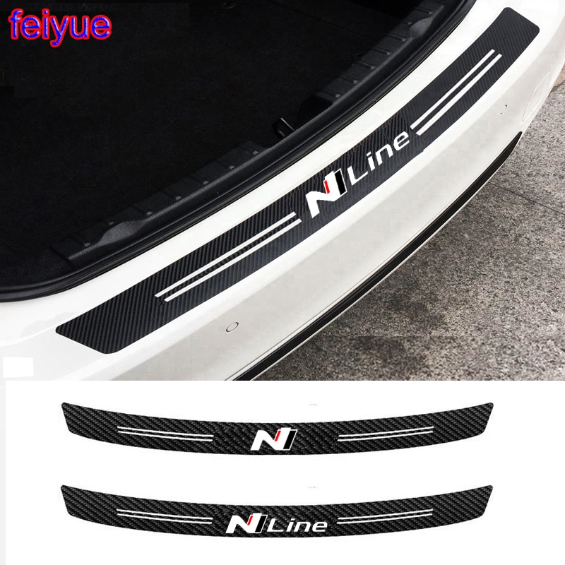 1pcs คาร์บอนไฟเบอร์ N line รถด้านหลังสติกเกอร์กันชนสําหรับ Hyundai i10 i20 i30 i40 ix35 TUCSON Elant