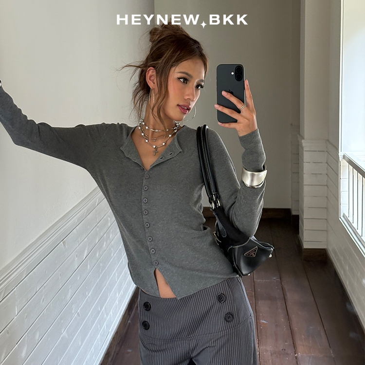JWD460 เสื้อกันหนาวคาร์ดิแกนไหมพรมแขนยาวคอกลมกระดุมหน้าดีเ รูปที่ 3