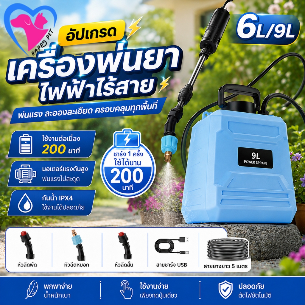 เครื่องพ่นสารเคมีไฟฟ้ามีความสุขสําหรับสวนและการเกษตรผลิตหมอกละเอียดเพื่อการปกปิดอย่างละเอียด