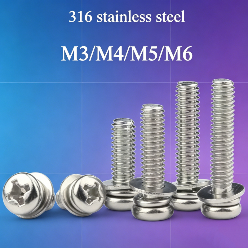 COD สกรูผสมหัวกระทะบวก สแตนเลส 316 มีปะเก็นคู่ M3-M6 รหัส SC-MB
