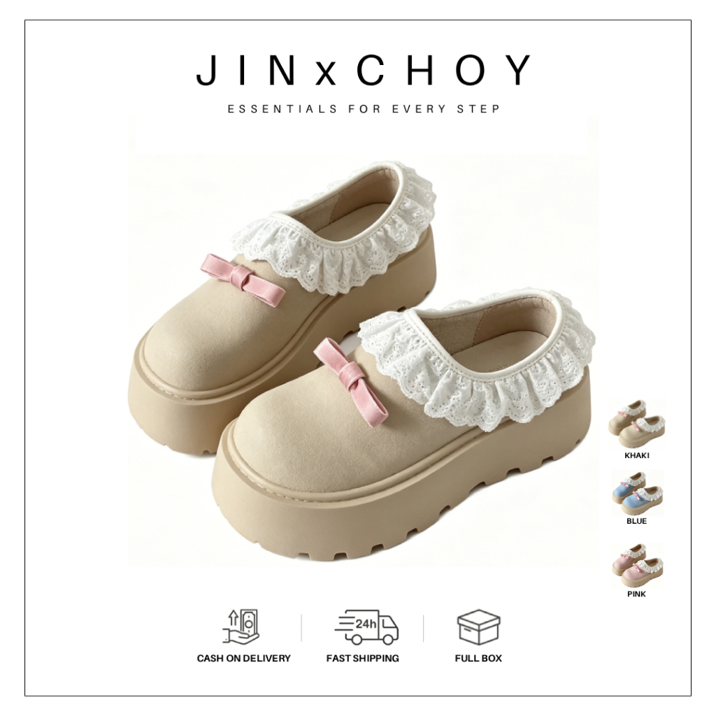JINxCHOY รองเท้าแตะแบบสวมขอบลูกไม้ฝรั่งเศส โบว์โบก สำหรับกลางแจ้ง พื้นหนา สบาย ฤดูร้อน ใหม่ สบาย กลางแจ้ง ไม่ลื่น ทนทาน ราคาขายส่งจากโรงงาน