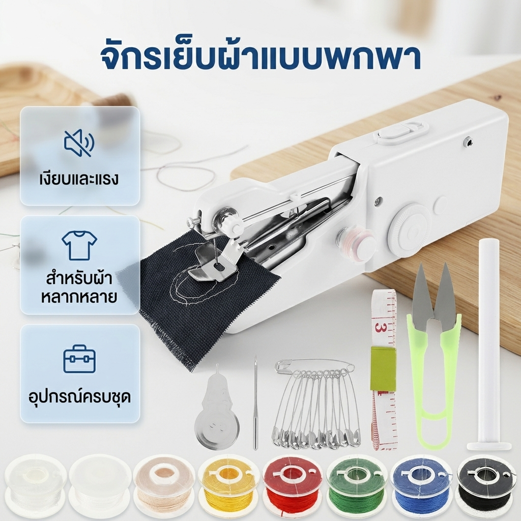 จักรเย็บผ้าขนาดเล็กสําหรับผู้เริ่มต้นจักรเย็บผ้ามือถือจักรเย็บผ้าไฟฟ้าแบบพกพาพร้อมอุปกรณ์ผ้า ร้านค้า6900