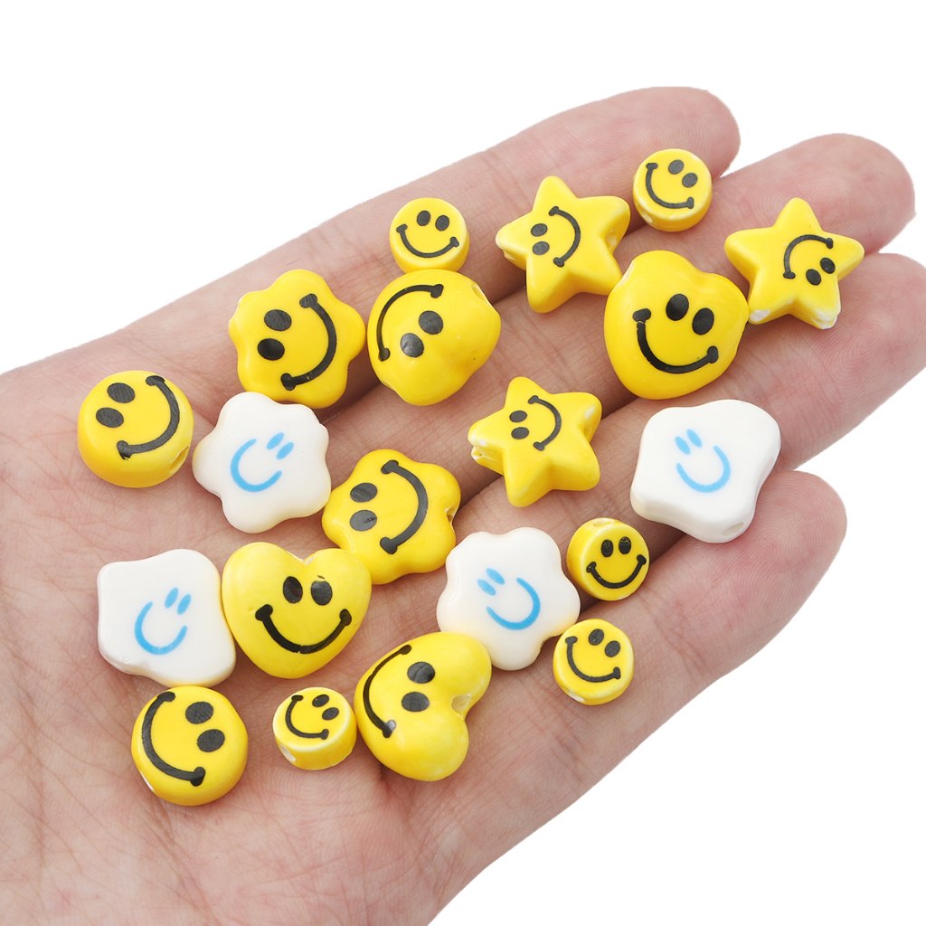 5ชิ้นหน้ายิ้มลูกปัดเซรามิกเมฆดาวห้าแฉกดอกไม้ลูกปัดทําเองอุปกรณ์ทํามือ