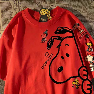 BOOM เสื้อคอกลมฤดูร้อน ผ้าฝ้าย 100% Snoopy ลายการ์ตูน ระบายอากาศดี สวมใส่สบาย เสื้อยืดชายหญิงแขนสั้น