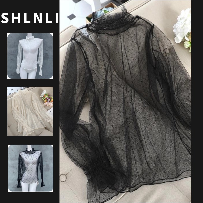เสื้อย้อมยุคสำหรับผู้หญิง ลายจุดพร้อมช่องลม สไตล์ตะวันตกสีทึบ เหมาะสมกับฤดูใบไม้ผลิและร้อน