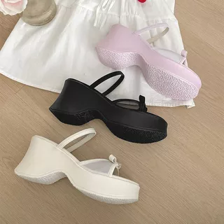 S.LuxLane รองเท้าแตะส้นเตารีดแพลตฟอร์ม 10 ซม.สําหรับผู้หญิงมีโบว์– Chunky Sole Slip-On Mule รองเท้าแตะสําหรับวันหยุดชายหาด & Resort (สีดํา/สีขาว,ขนาด 35-40)