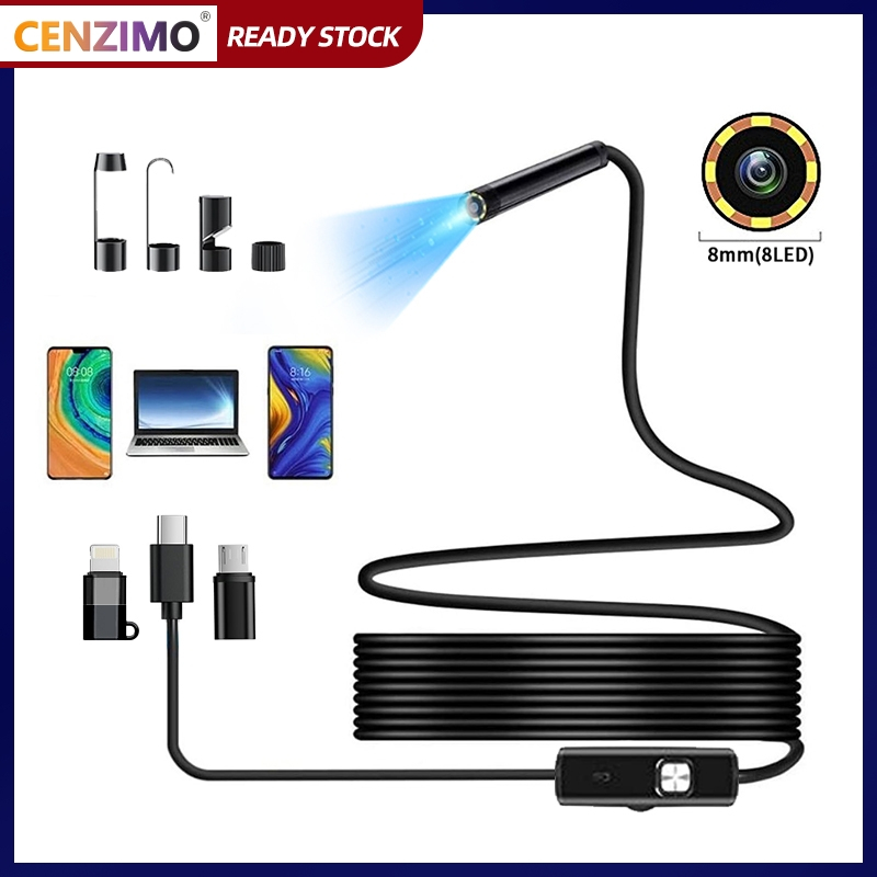 Endoscope พร้อมไฟ HD Borescope พร้อมไฟ LED ปรับได้ 8 ดวง กล้องงูกึ่งแข็ง เครื่องมือตรวจสอบกันน้ําสําหรับ iPhone Android