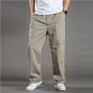 M-2XL กางเกงคาร์โก้ผู้ชาย ทรงตรงหลวม สไตล์ลำลอง ผ้านุ่มระบายอากาศ เหมาะใส่ทำงานประจำวัน