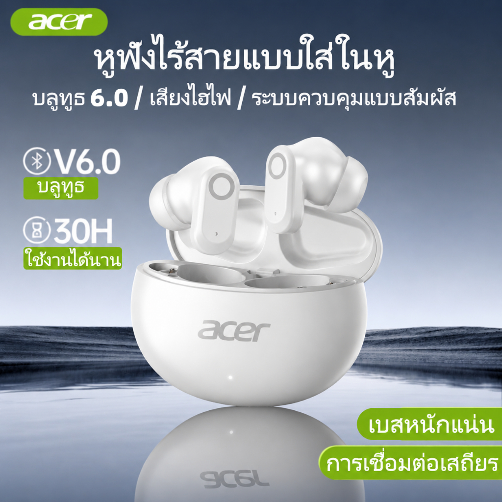 Acer OHR627  🔥หูฟังบลูทูธไร้สายอินเอียร์ Bluetooth 6.0 Dual ENC ตัดเสียงรบกวน สวมใส่เบาสบาย อายุแบตยาว ชาร์จ Type-C ใช้งานร่วม Android iOS 4 สี 【COD】