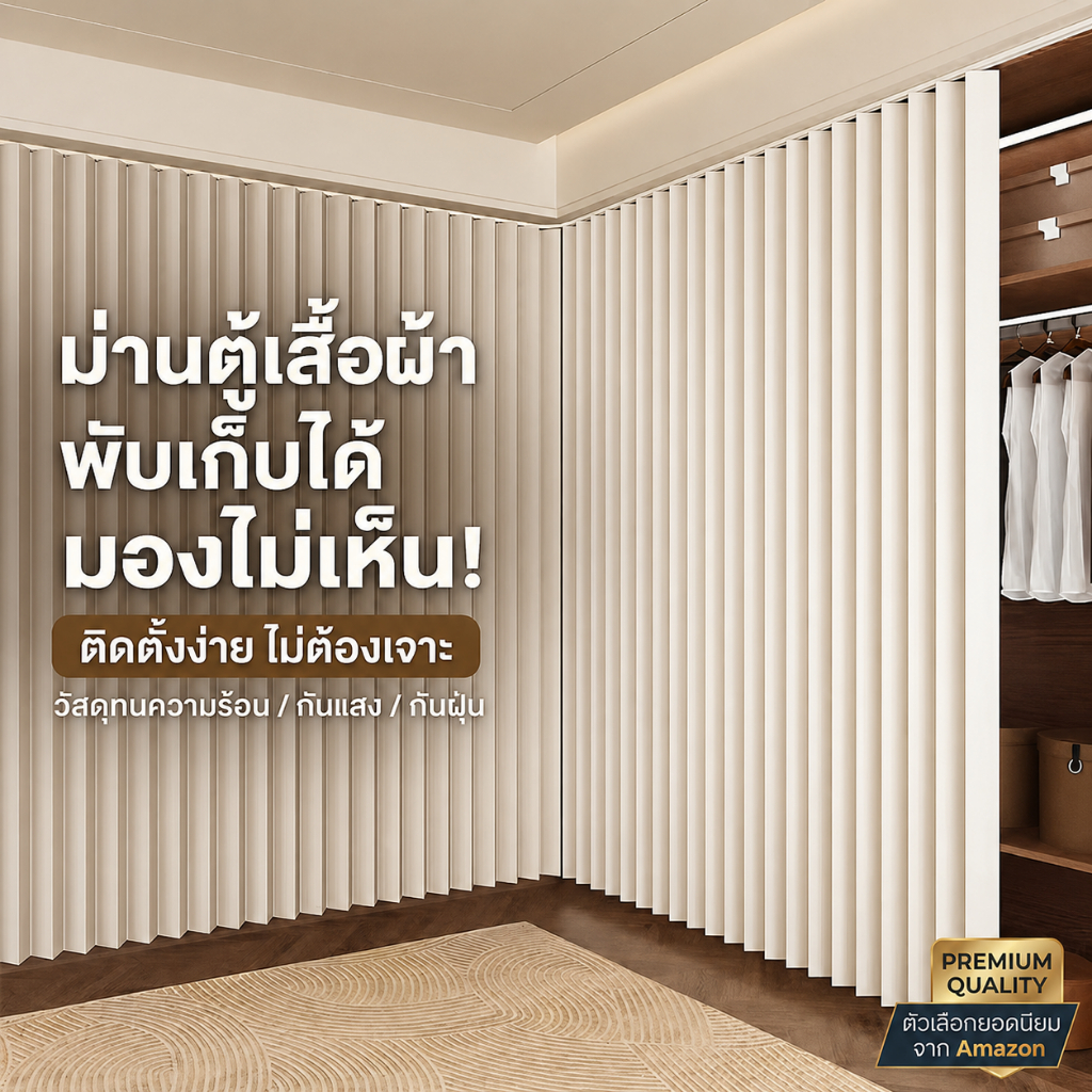 ผ้าม่านตู้เสื้อผ้าพับพรีเมี่ยมพร้อมราวร่อน-ผ้าคลุมแบบไม่ต้องเจาะรูกันฝุ่นสําหรับเปิดตู้เสื้อผ้าและตู้ไร้ประตู