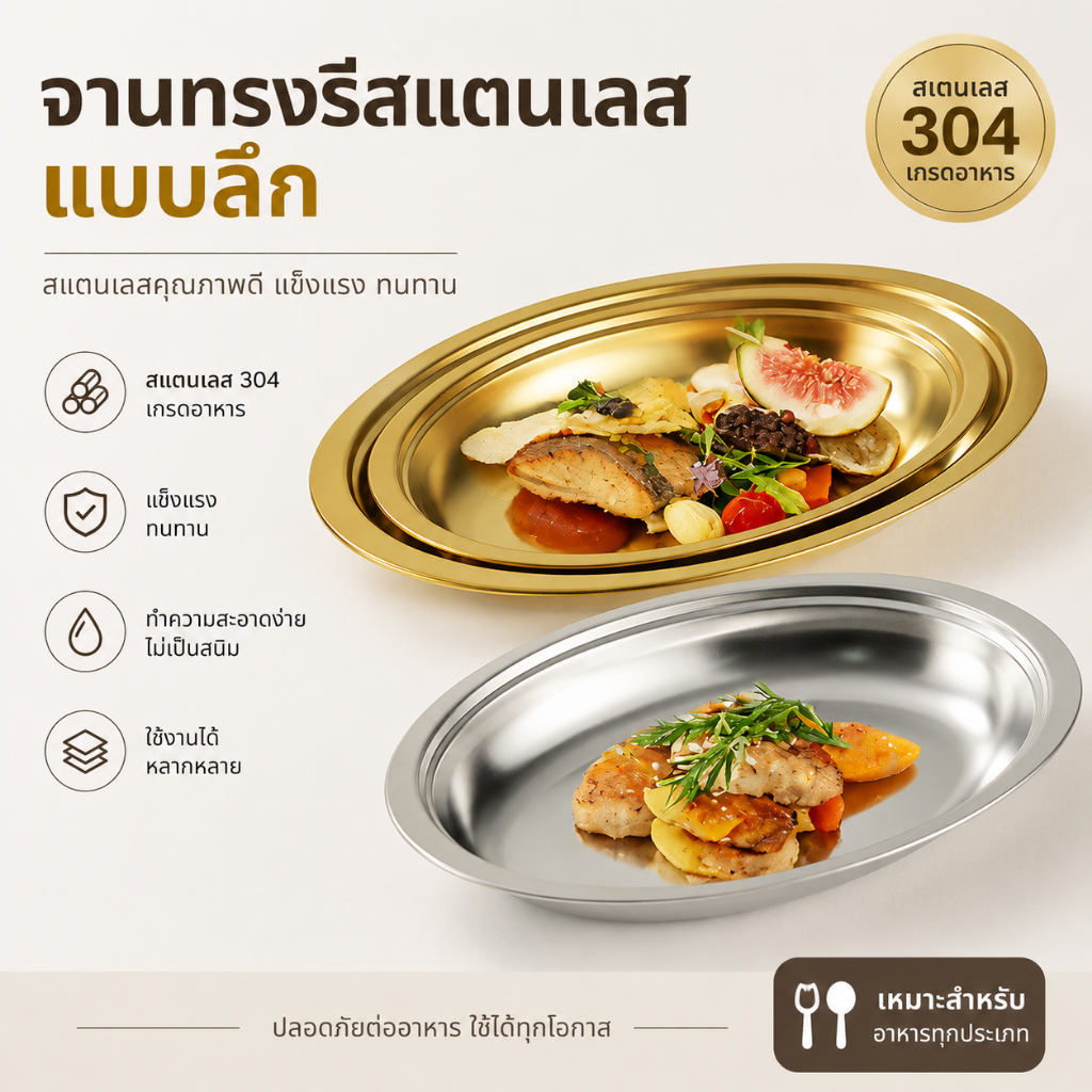 ✨ส่งจากไทย✨ถาดชีสสแตนเลส 304 หนาพิเศษ กันสนิม ถาดเสิร์ฟอาหาร อเนกประสงค์ แข็งแรง ทำความสะอาดง่าย