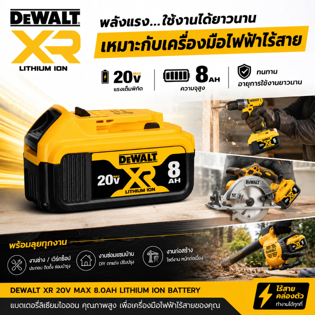 Dewalt 20v max 8Ah Replacement อุปกรณ์เครื่องมือไร้สาย สินค้าเทียบใช้ทดแทน