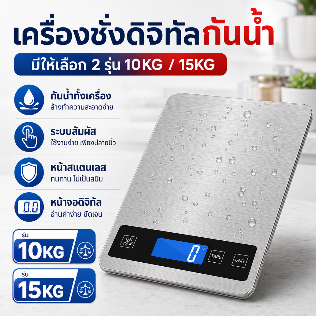 A137 เครื่องชั่งอาหารดิจิตอล 10/15kg กันน้ำ ชาร์จได้ แถมถ่าน