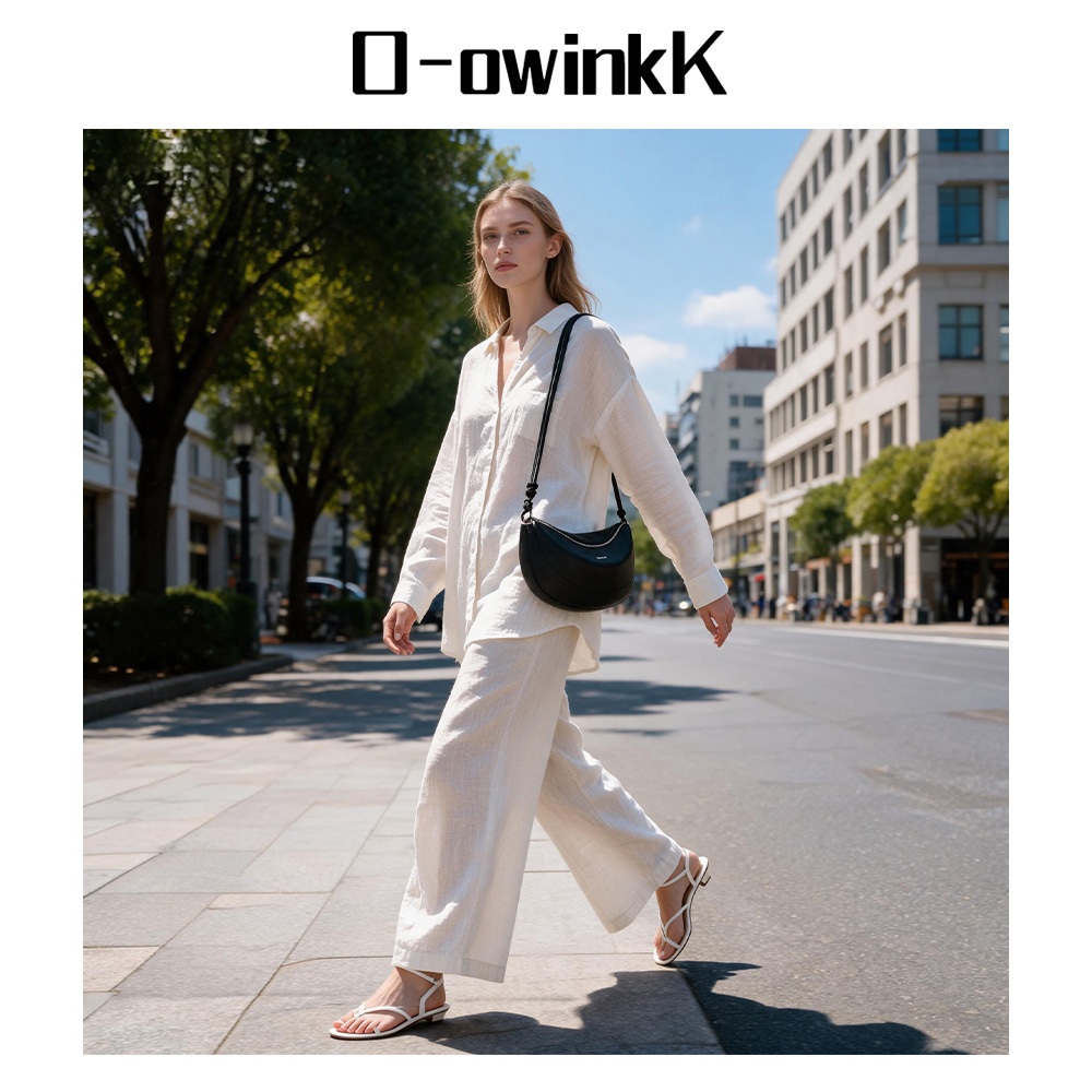 O-owinkK حقيبة كروس هلالية PU بحزام معقود — صورة 3