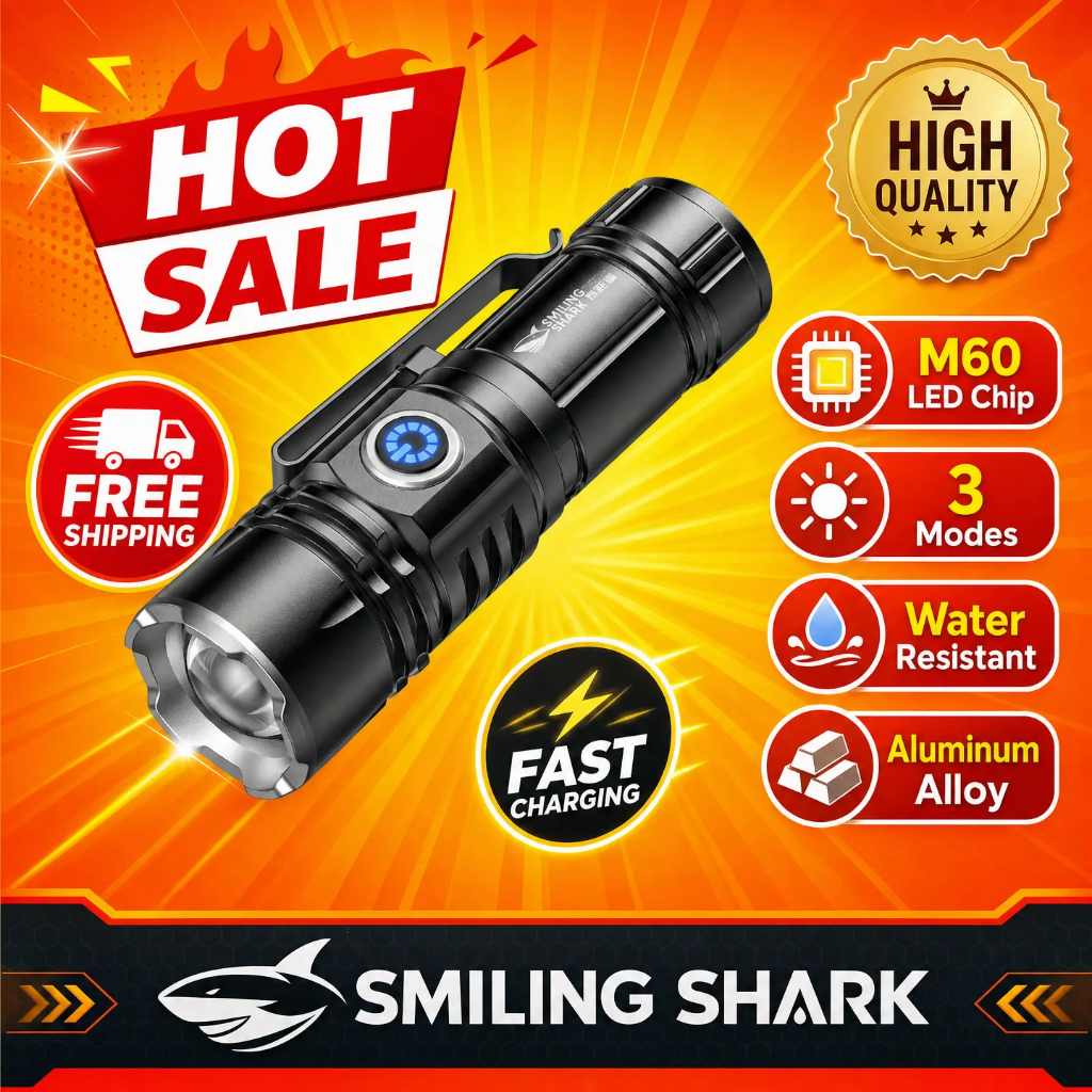 Smiling Shark ไฟฉาย LED ขนาดเล็ก พกพา M60 5000LM Type-C ชาร์จได้ กันน้ำ คลิปแม่เหล็ก สำหรับแคมป์ปิ้ง กลางแจ้ง SD5031