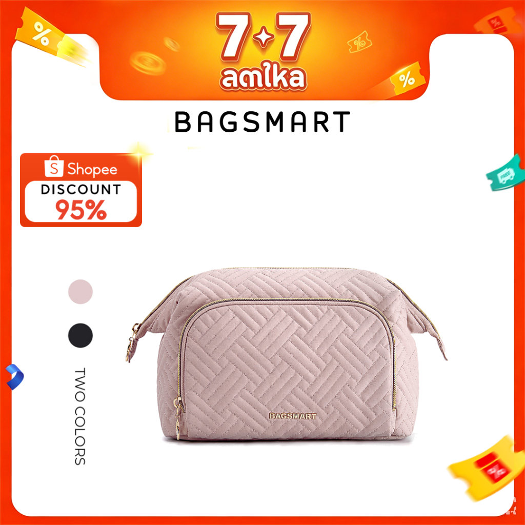 BAGSMART กระเป๋าเครื่องสําอาง ขนาดใหญ่ จุของได้เยอะ กระเป๋าคลัทช์ กระเป๋าเดินทาง อุปกรณ์เสริมกันน้ําแบบพกพามัลติฟังก์ชั่น Travel Organizer Case