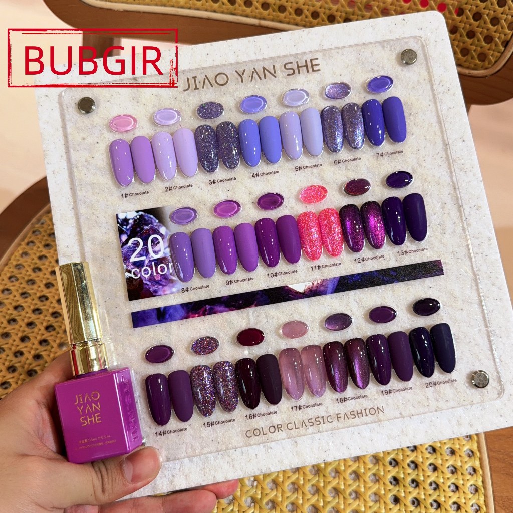 พร้อมส่ง สีเจล ยกเซต JIAOYANSHE 20สี สีเจลสีม่วง สีเจลสีพื้น/ สีเจลกลิซเตอร์/สีลูกแก้ว แถมชาร์ทสี