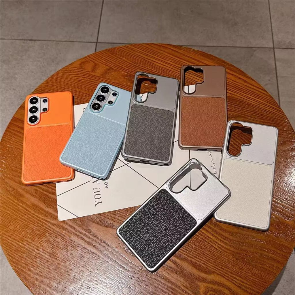พรีเมี่ยมรู้สึกลิ้นจี่ผิวรูปแบบสีเมทัลลิคเคสโทรศัพท์สําหรับ SAMSUNG S26 Ultra S24 S25 Plus สีทึบกันกระแทกฝาครอบป้องกัน