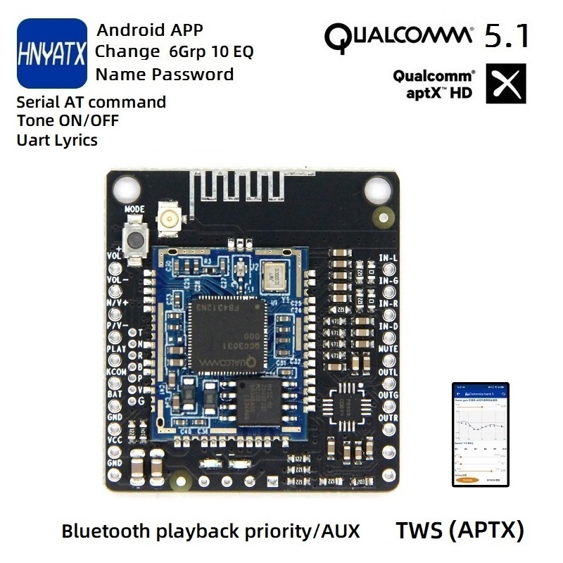 APP เปลี่ยนชื่อรหัสผ่าน EQ Bluetooth 5.1 Qualcomm QCC3031 lossless APTXHD พร้อมกล่องคู่ AUX TWS amp 