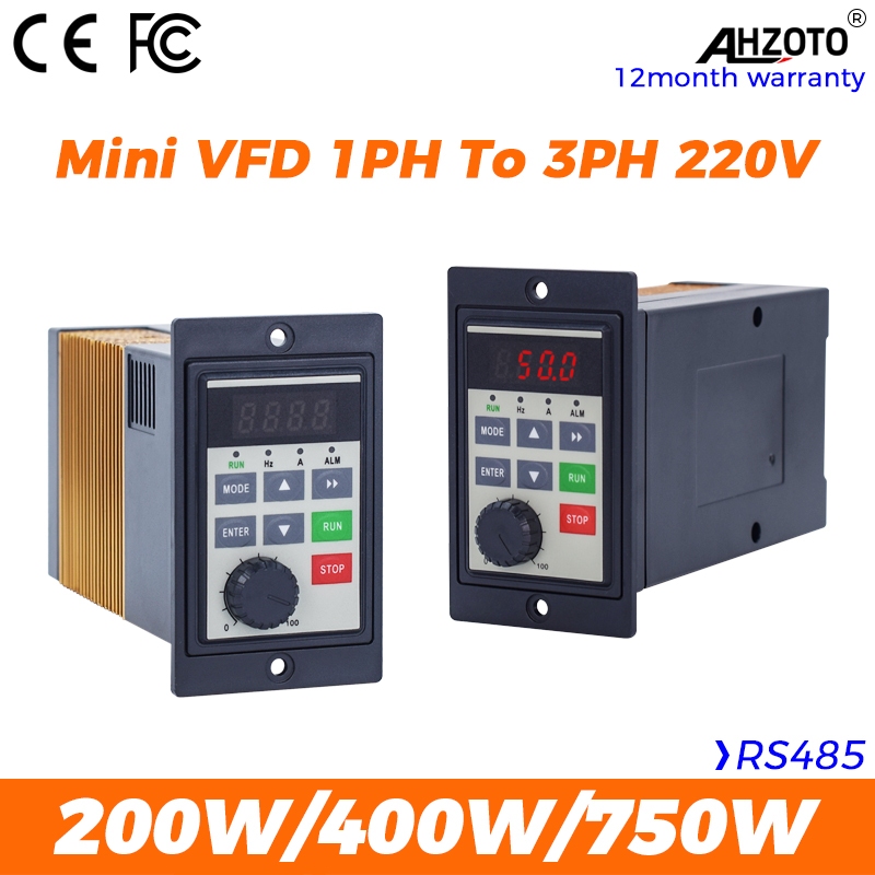 Mini VFD 220V 200W 400W 750W อินพุต 1ph 220V เอาต์พุต 3ph 220V 3ph มอเตอร์เหนี่ยวนําควบคุมความเร็วไดร์เวอร์