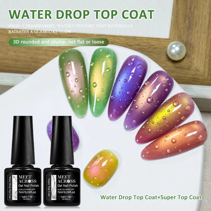 MEET ACROSS 7ml Water Drop Top Coatเจลเล็บClear 3Dหยดน้ําฤดูใบไม้ผลิฤดูร้อนออกแบบเล็บเจลเคลือบเงา