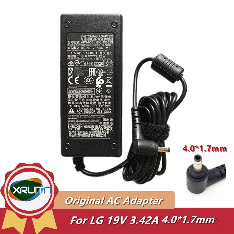 ใหม่ 19V 3.42A 4.0*1.7 มม.อะแดปเตอร์สําหรับ LG U450 U460 U560 4U530 15N530 แหล่งจ่ายไฟ ADS-65BI-19-3
