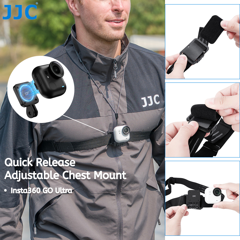JJC แม่เหล็ก Quick Release ปรับหน้าอก Mount สําหรับ Insta360 GO Ultra กล้อง 52.5–98 ซม.ปรับ Anti-slip สายคล้อง, ขี่จักรยานเดินป่าเล่นสกี POV ยิงอุปกรณ์เสริม