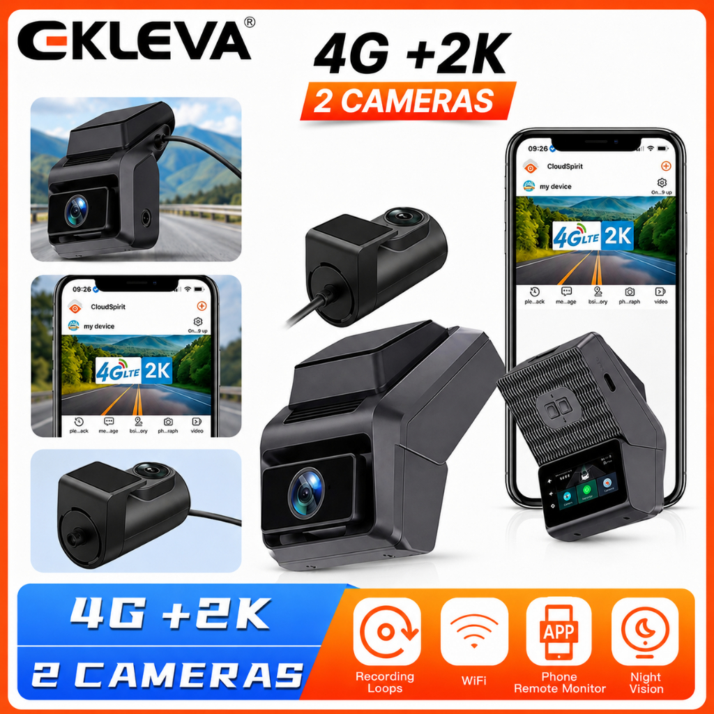 EKLEVA 4G 2K Dual Lens Car Dash กล้องติดตาม Two Way Talk Live View APP CloudSpirit