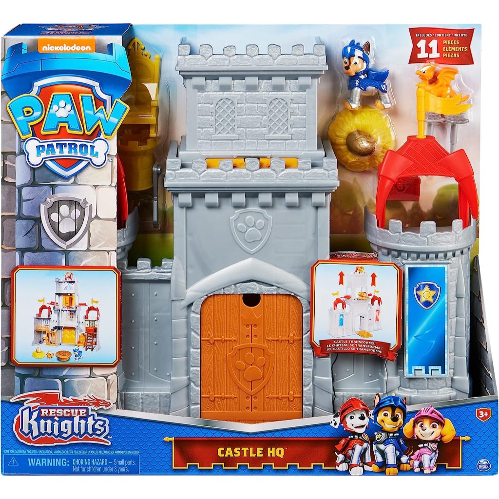 Paw Patrol, Rescue Knights Castle HQ Transforming Playset 11 ชิ้นพร้อม Chase และ Mini Dragon Draco A