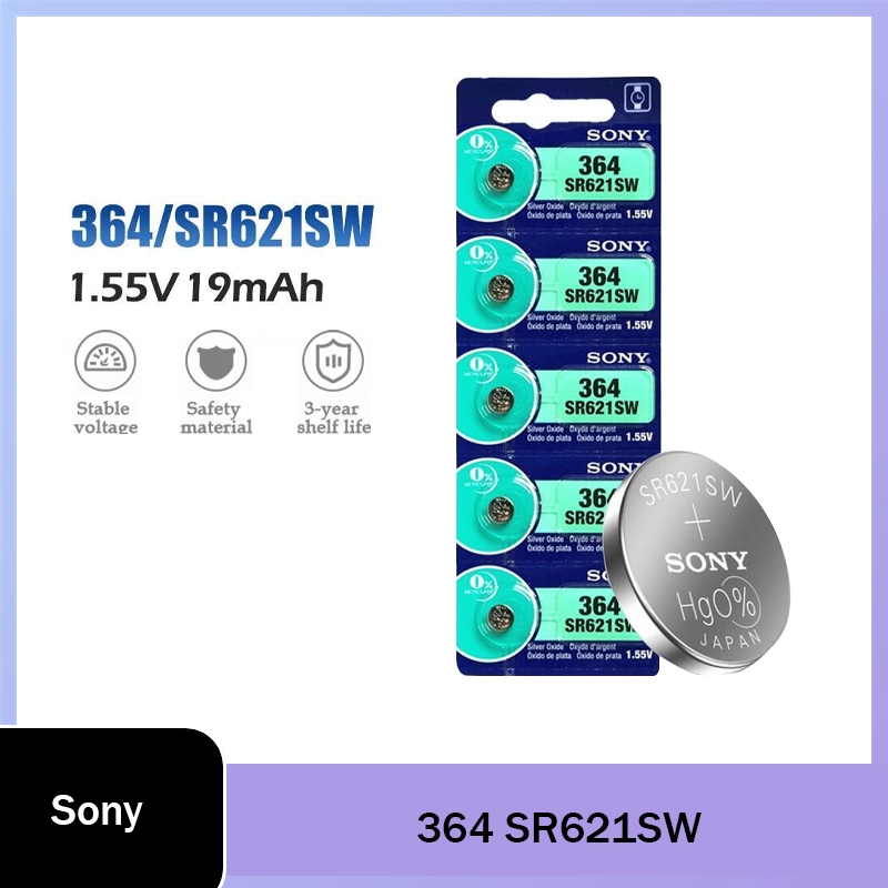 Sony 1.55V 364 SR621SW V364 SR60 SR621 AG1 แบตเตอรี่นาฬิกาซิลเวอร์ออกไซด์สําหรับนาฬิกาและเครื่องคิดเลข ฯลฯ