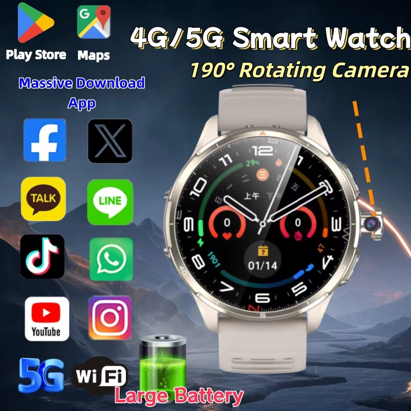 นาโน 4G / 5G ซิมการ์ด SmartWatch 8GB + 128GB GPS Wifi HD กล้องอัตราหัวใจ Google Play APP ดาวน์โหลด A