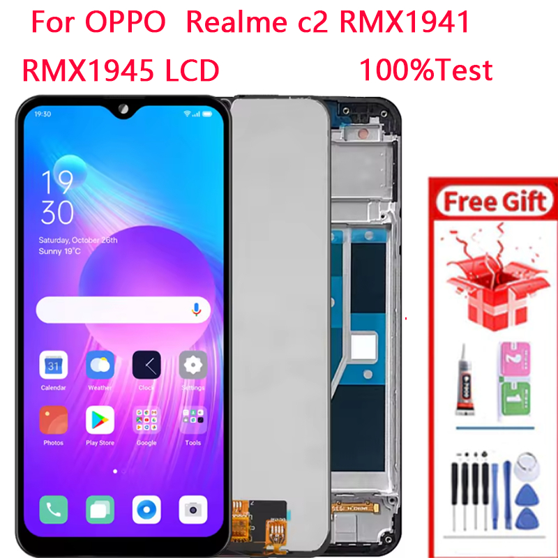 จอแสดงผล LCD สําหรับ OPPO Realme c2 RMX1941 RMX1945 Touch Screen Digitizer Assembly กรอบอะไหล่