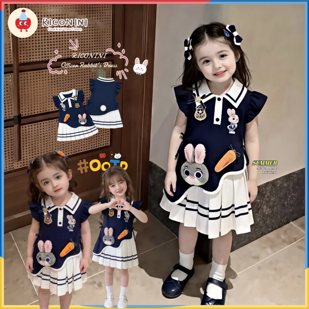 RICONINIKids Judy Bunny blue Dress Princess Cute Infant Girl Cartoon ชุดปาร์ตี้เด็ก