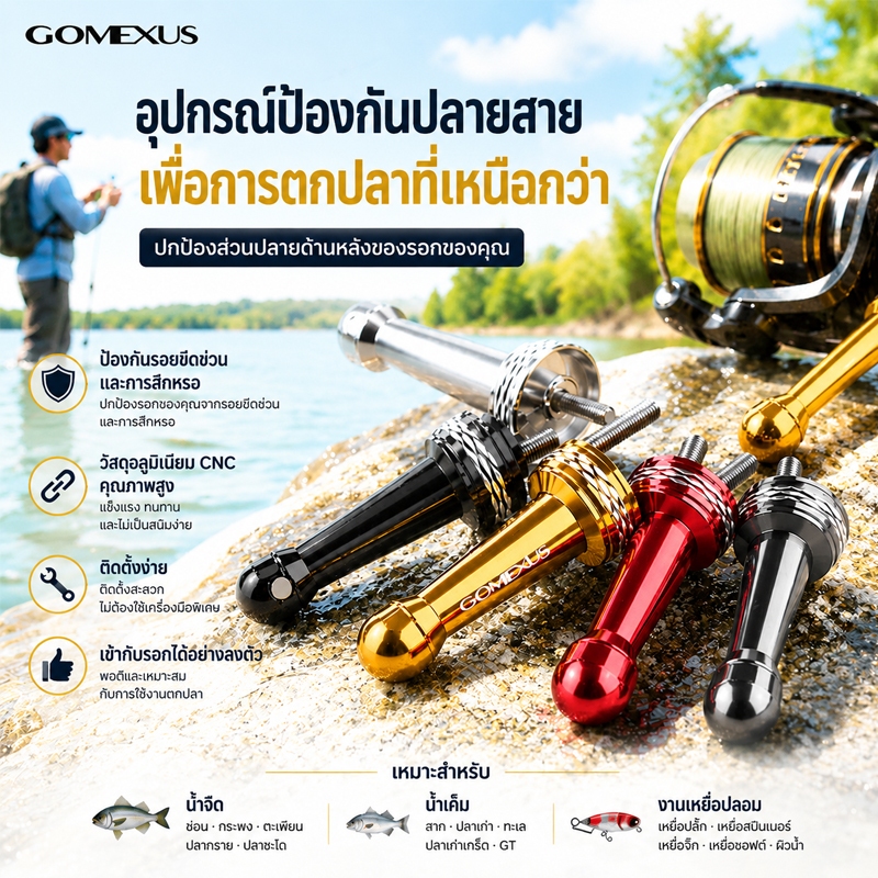 Gomexus เสากันล้ม Reel Stand  Non-Power ลูกบิดรอกตกปลา โลหะผสมอลูมิเนียม 39/42mm เสากันล้มรอกสปินนิ่ง ปกป้องรอกตกปลา สำหรับ เสากันล้ม shimano daiwa Sienna Nexave FX R3 เสากันล้มรอก