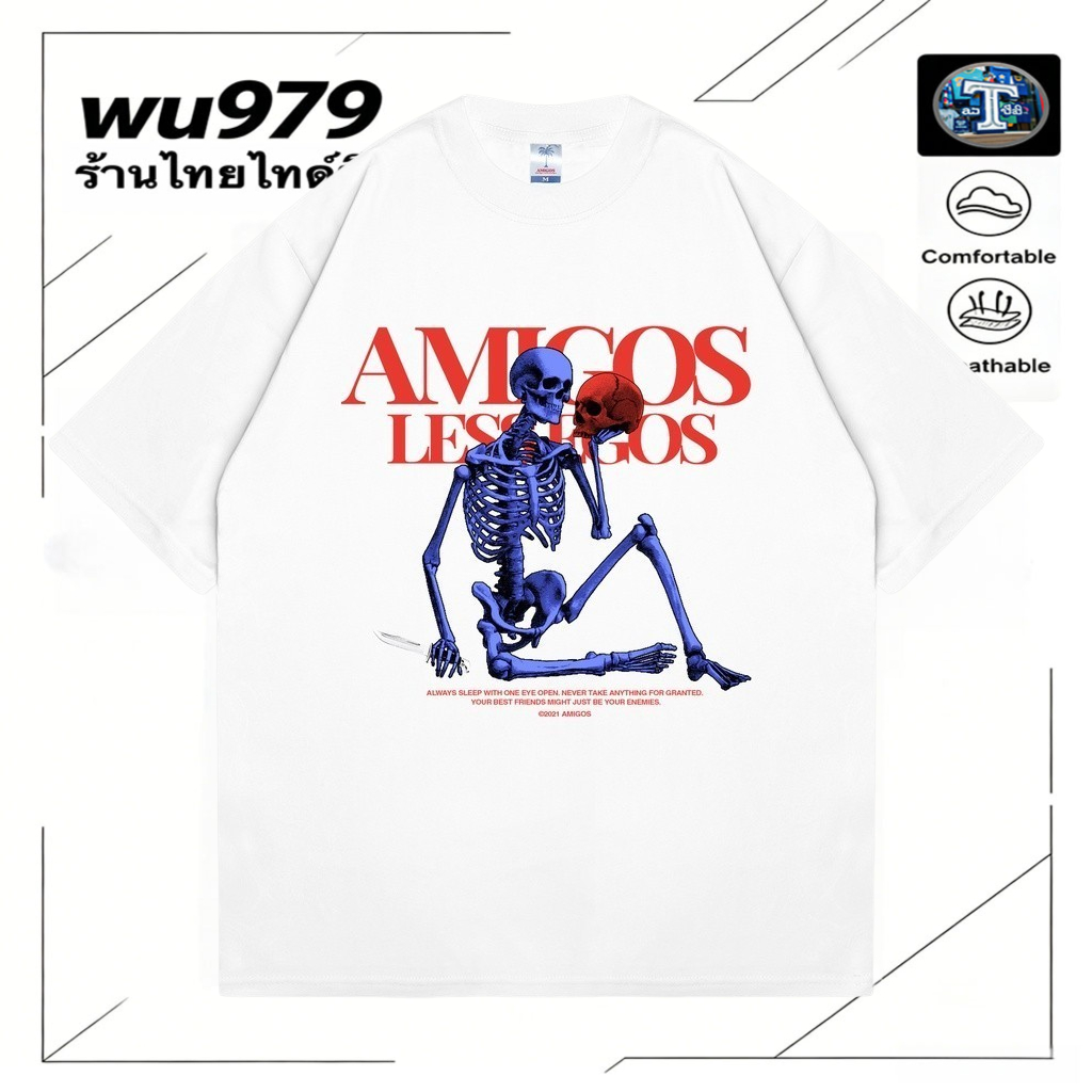 เสื้อยืดพิมพ์ลายผ้าฝ้าย Skull/ตัวละคร Satisfy Street Personality Expression
