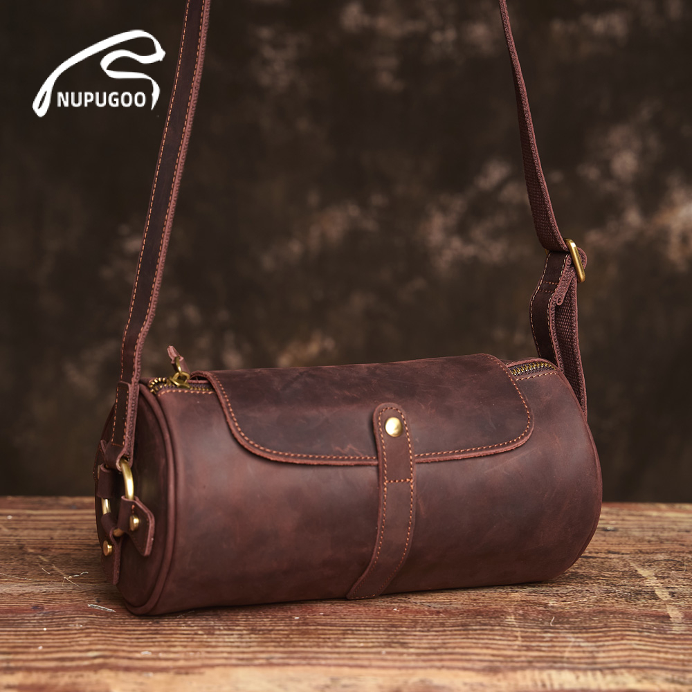NUPUGOO Retro Crazy Horse กระเป๋าสะพายหนังเหมาะสําหรับเด็กผู้หญิงหนังวัวชั้นแรกทุกวันกระเป๋าเดินทาง Messenger